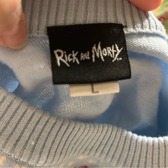 Men's Holiday Crewneck Sweater - Light Blue with Red Design - Picture 3 of 3